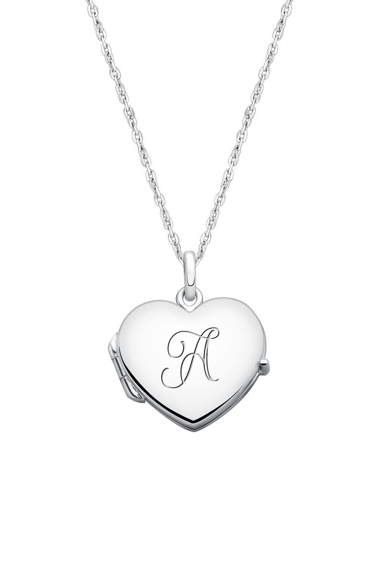 Sterling Silver Heart Locket & Engraved Initial 14-16" Necklace, Main, color, Silver - A