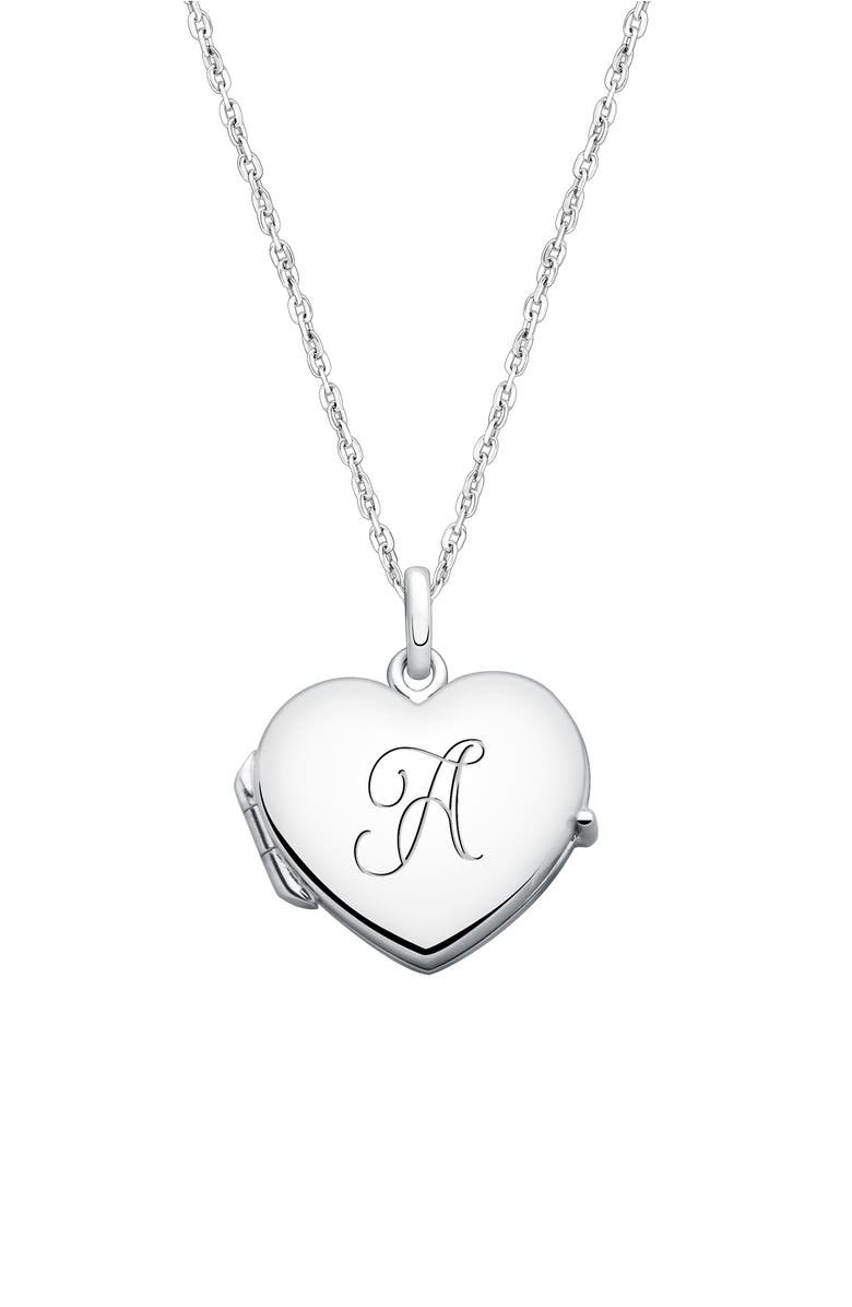 Tiny Blessings Sterling Silver Heart Locket & Engraved Initial 14-16" Necklace, Main, color, Silver - A