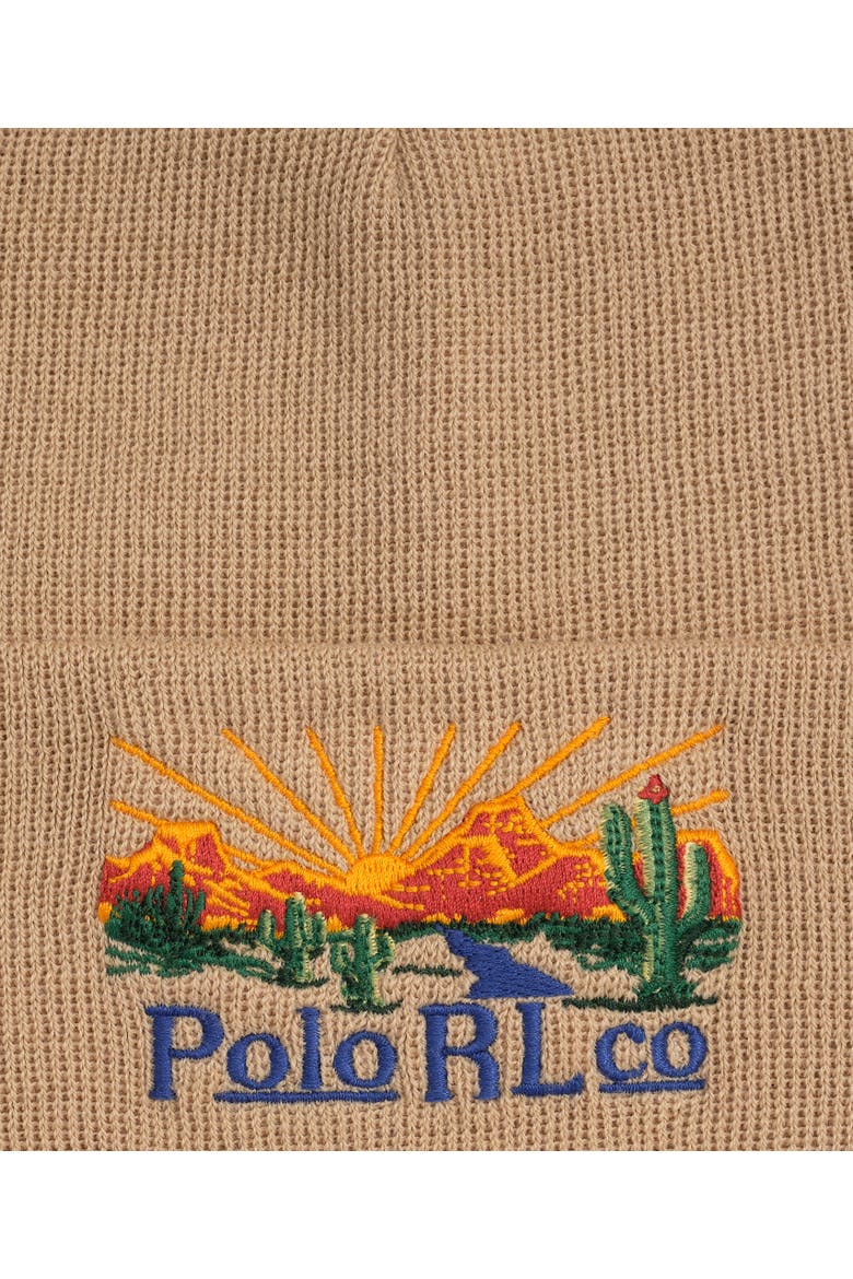 Desert Embroidered Polo Beanie, Alternate, color, Vintage Khaki