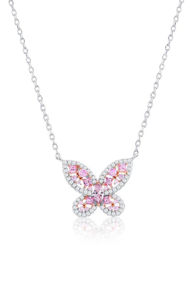 Pavé Cubic Zirconia Butterfly Pendant Necklace, Main, color, PINK