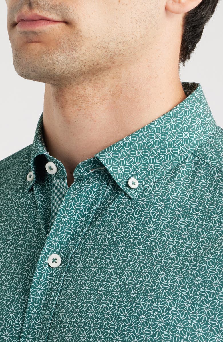 Johnston & Murphy XC+<sup>™</sup> Football Print Performance Button-Down Shirt, Alternate, color, Green