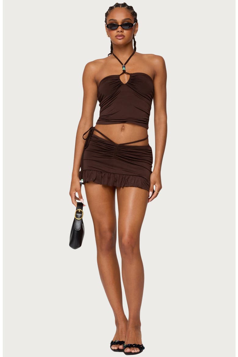Koda Beaded Halter Crop Top, Alternate, color, BROWN