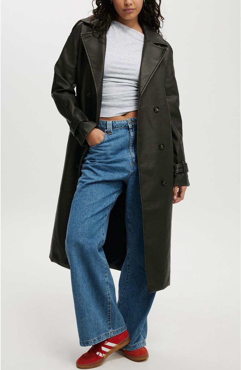 Cotton On Chicago Faux Leather Trench Coat, Main, color,