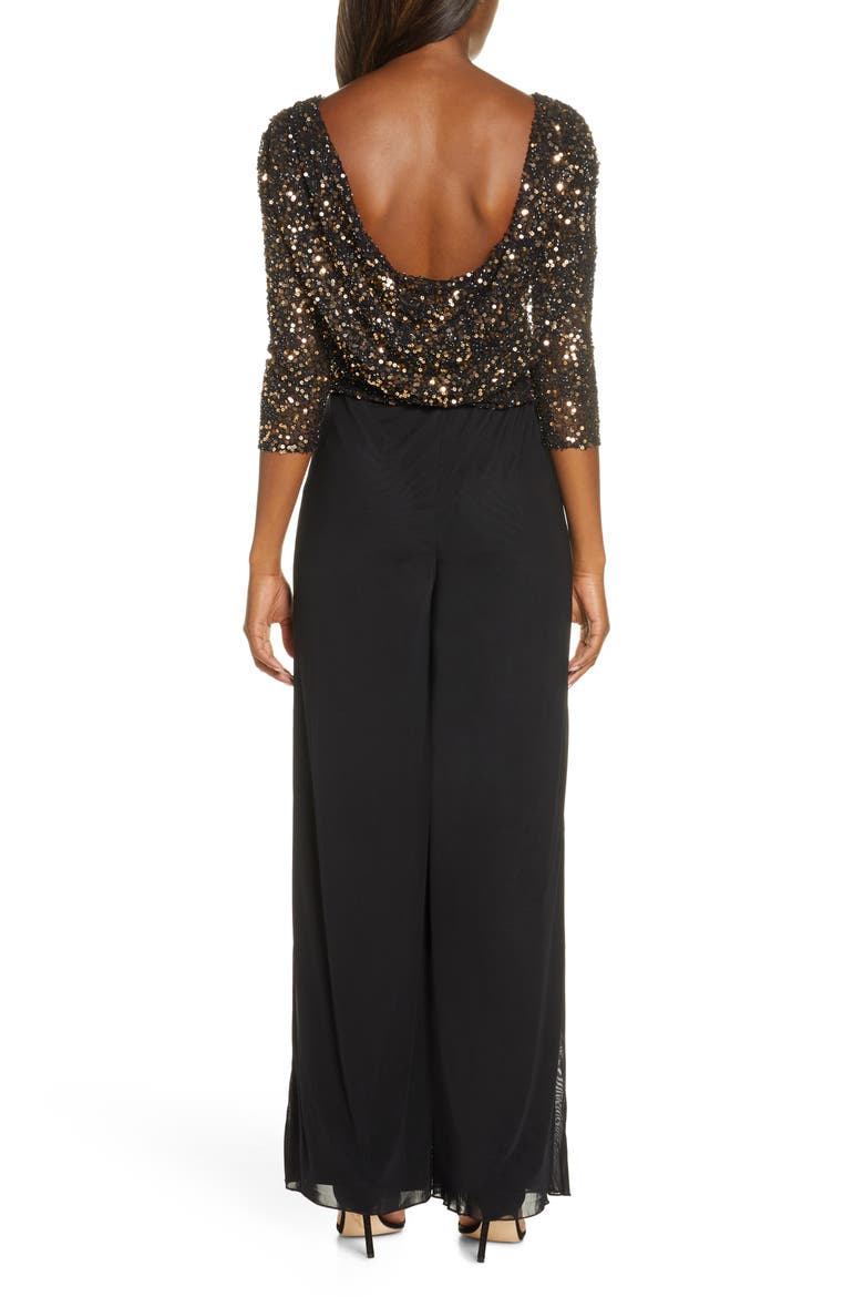 Beaded Cowl Back Jumpsuit, Alternate, color, BLACK/ GUNMETAL