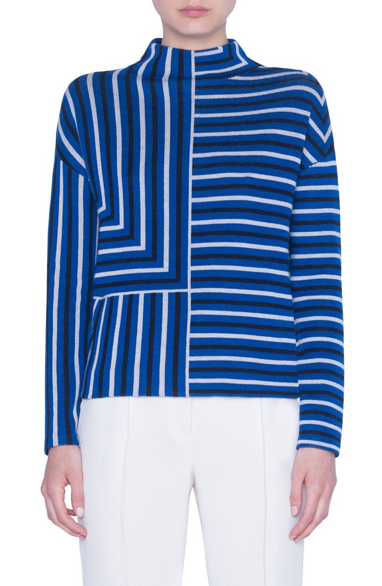Akris punto Square Stripe Jacquard Merino Wool Sweater, Main, color, 