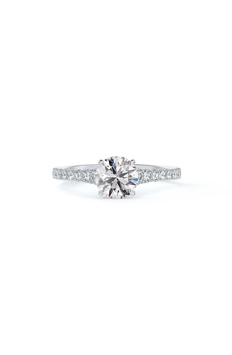 De Beers Forevermark Icon<sup>™</sup> Setting Round Diamond Engagement Ring with Diamond Band, Main, color,