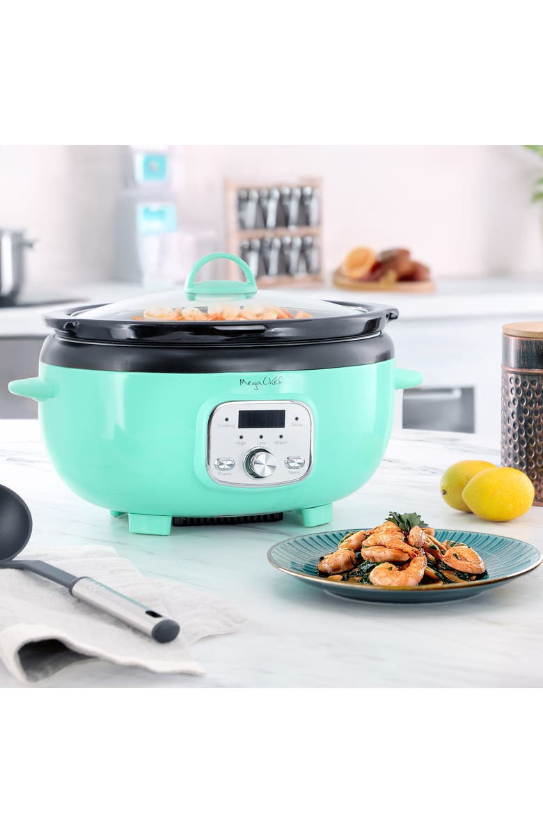 Megachef 3.7 Quart Oval Electric Slow Cooker in Turquoise, Alternate, color, Blue