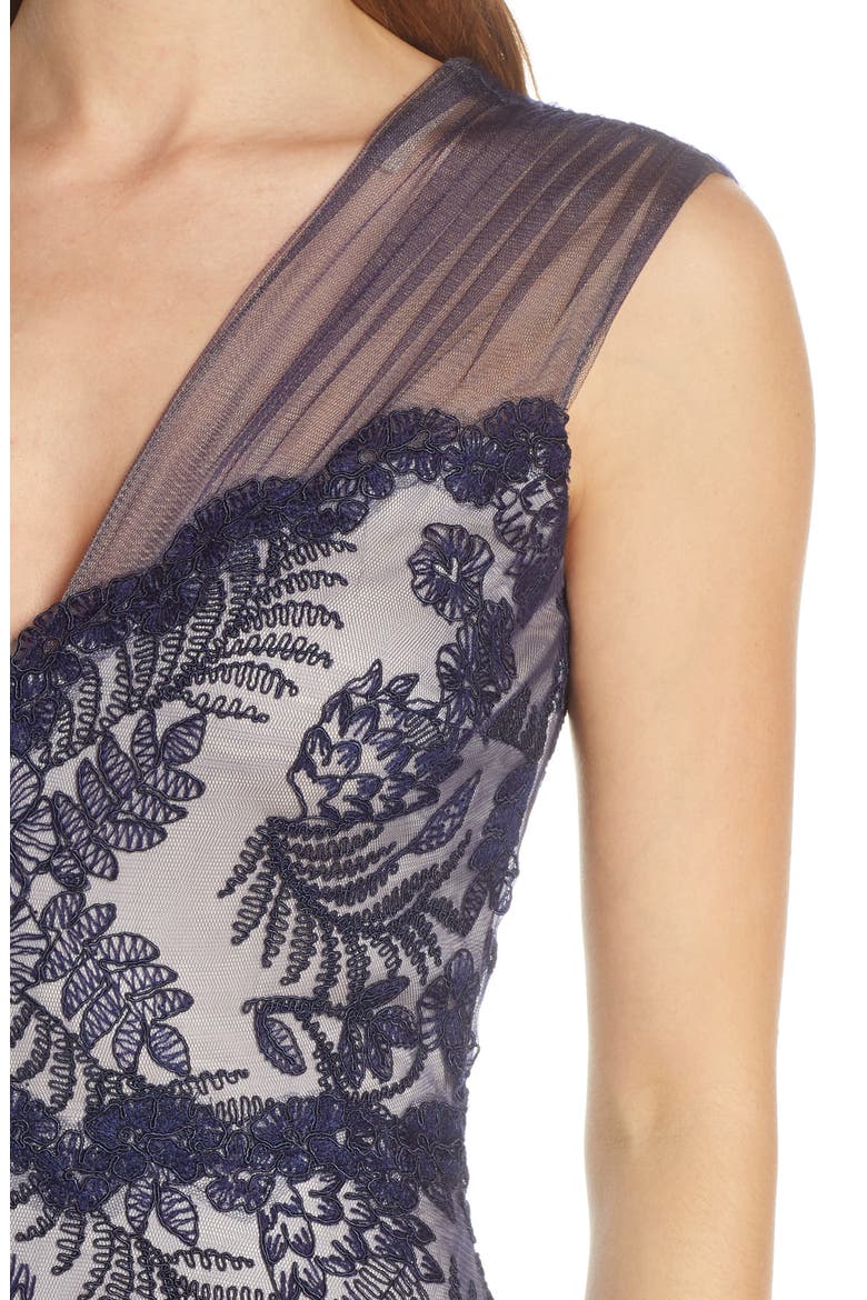 Embroidered Lace Evening Gown, Alternate, color, NAVY/ PETAL