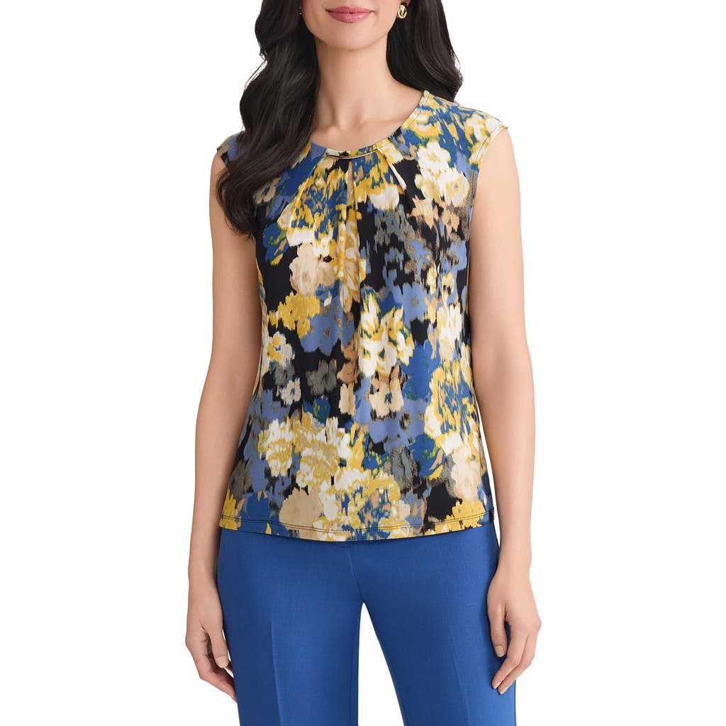 Kasper Abstract Print Hardware Detail Sleeveless Knit Top In Multi