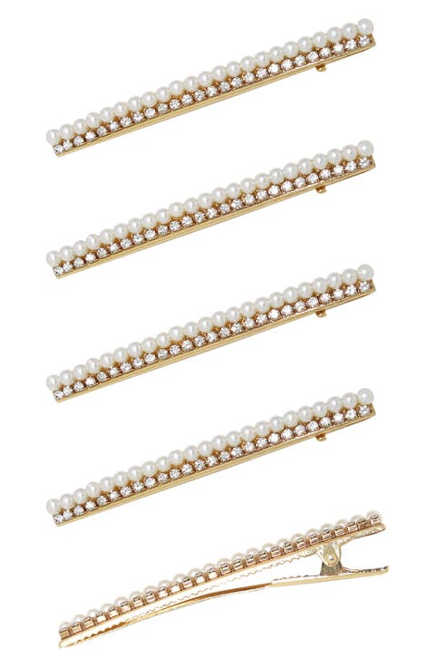 5-Pack Imitation Pearl & Crystal Hair Clips