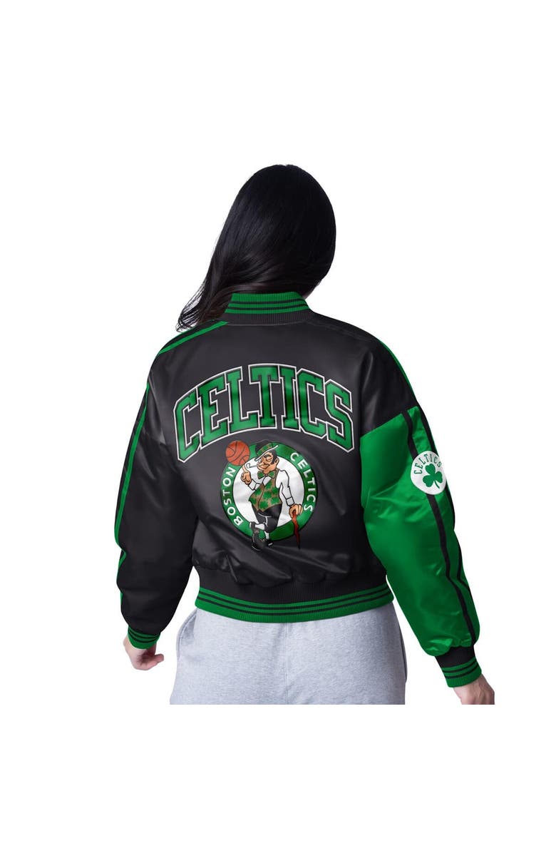 STARTER Women's Starter  Black/Kelly Green Boston Celtics Zone Blitz Cropped Full-Snap Satin Jacket, Alternate, color, 