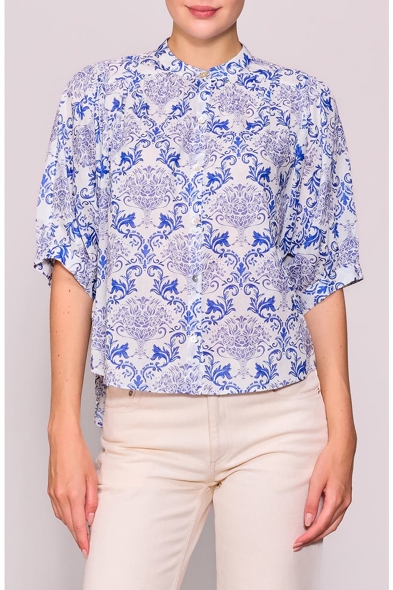 Print Voile Shirt, Main, color, BLUE WHITE