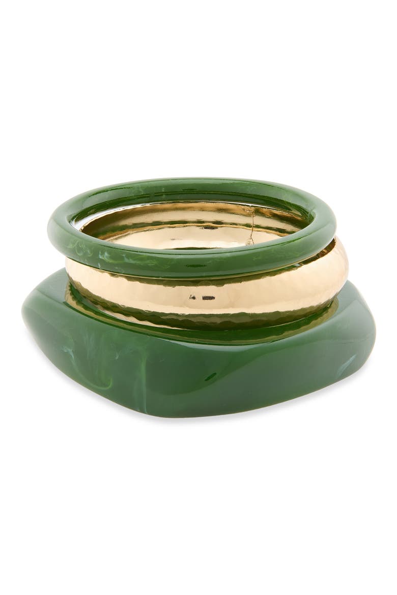 Set of 3 Bangle Bracelets, Main, color, GREEN/ GOLD