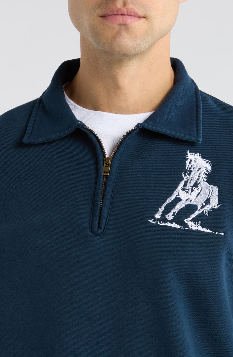 ONE OF THESE DAYS Running Horse Quarter Zip Fleece Graphic Sweatshirt, Alternate, color, Navy
