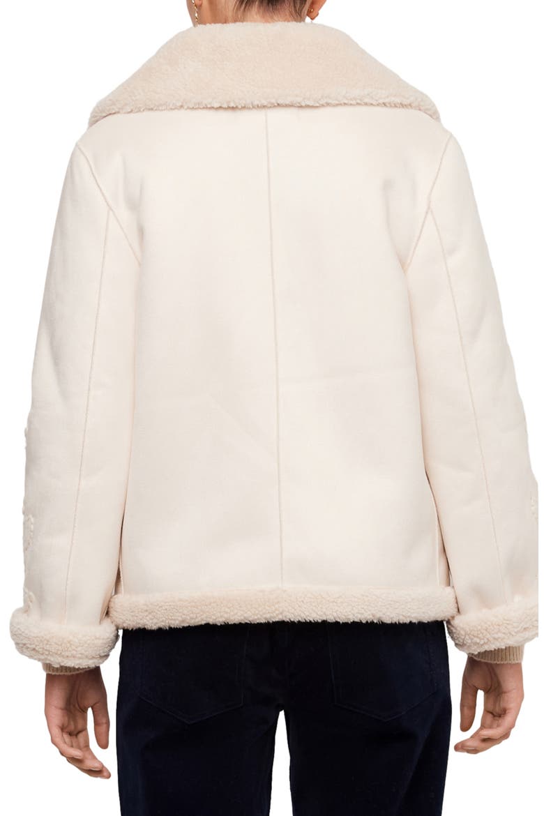 Embroidered Faux Suede & Faux Shearling Coat, Alternate, color, CREAM