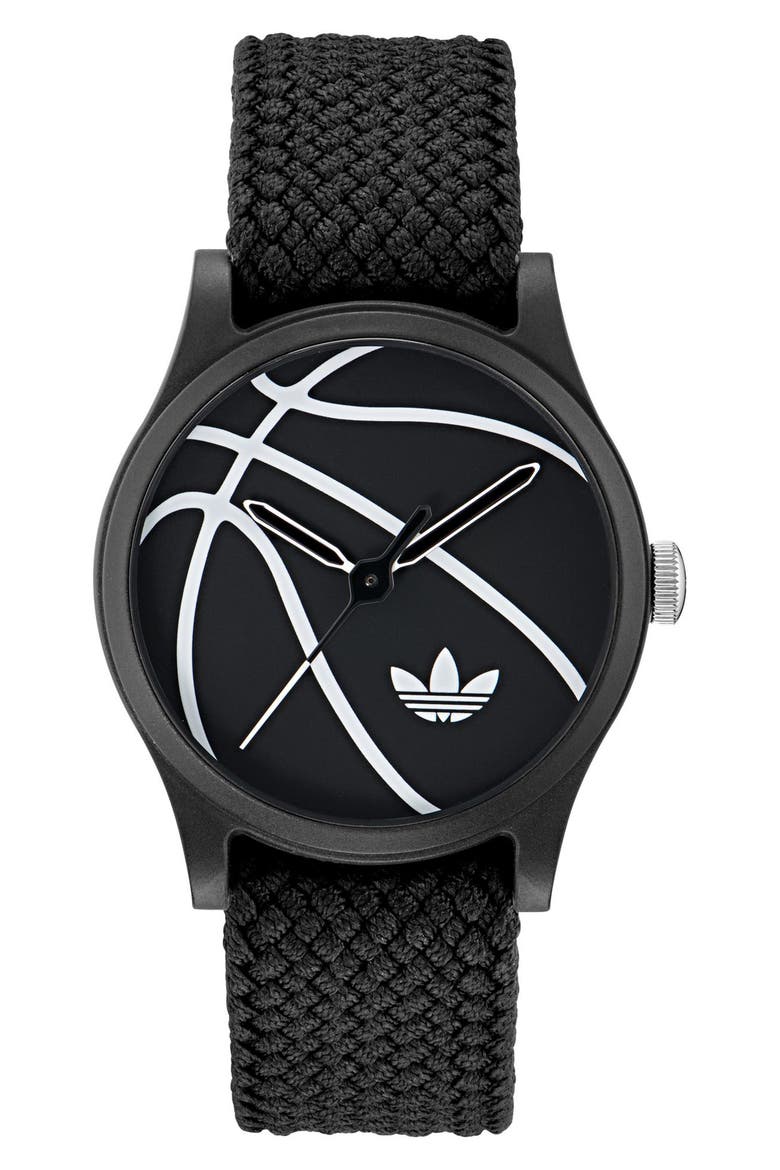 AO Style Black Basketball Dial Webbing Strap Watch, 39mm, Main, color, BLACK