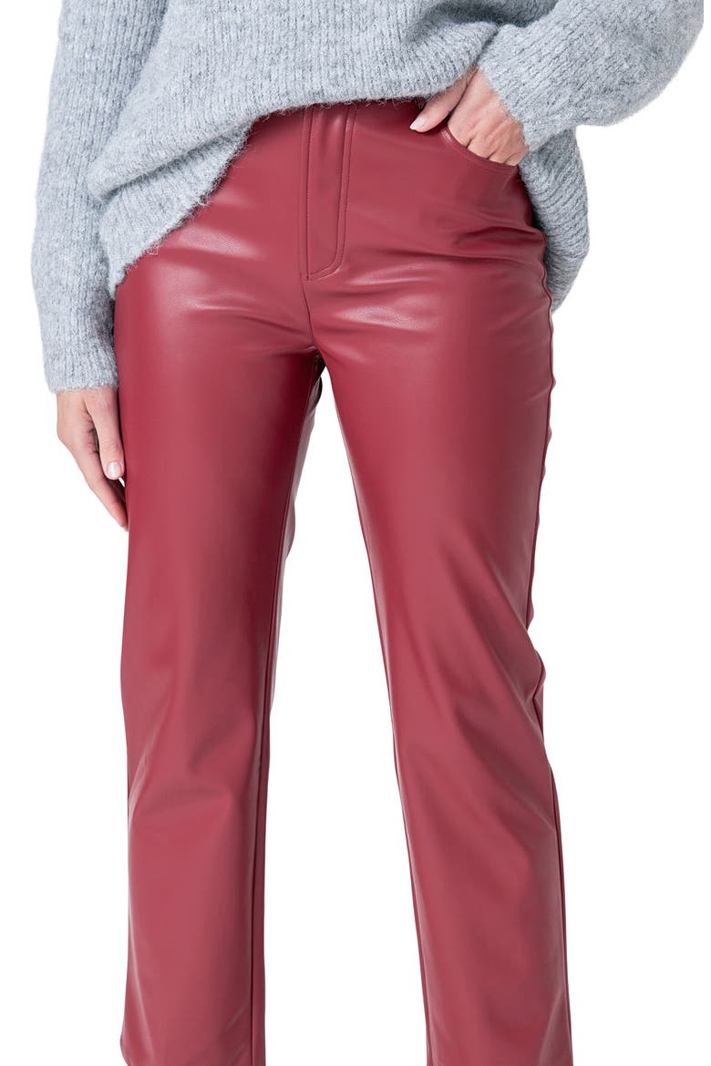 High Waist Faux Leather Crop Pants, Alternate, color, BURGUNDY