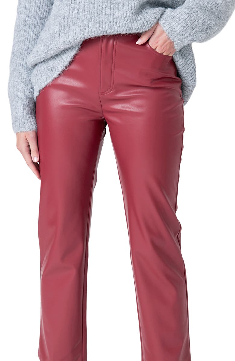 Endless Rose High Waist Faux Leather Crop Pants, Alternate, color, Burgundy