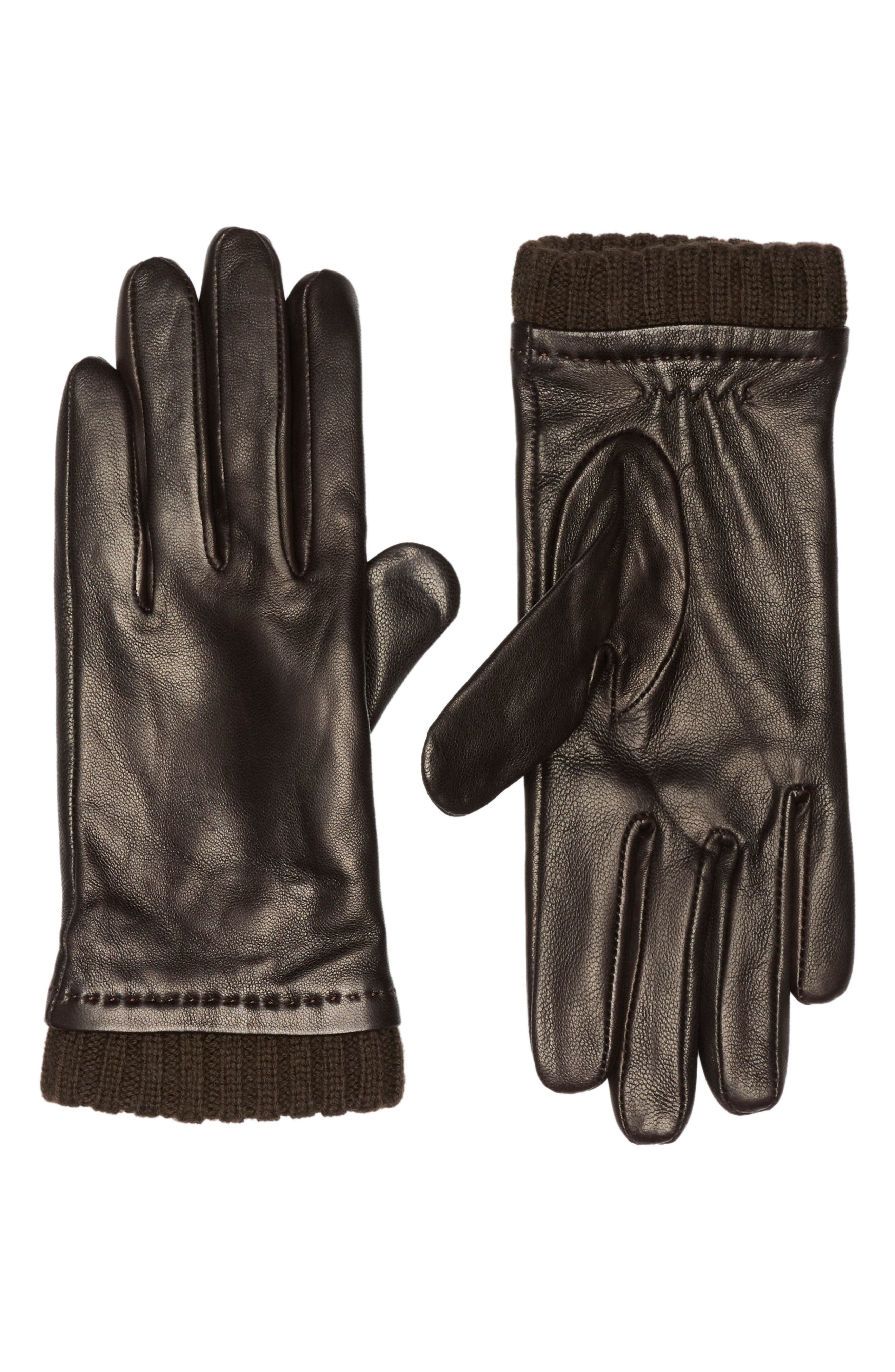 Ribbed Cuff Leather Gloves