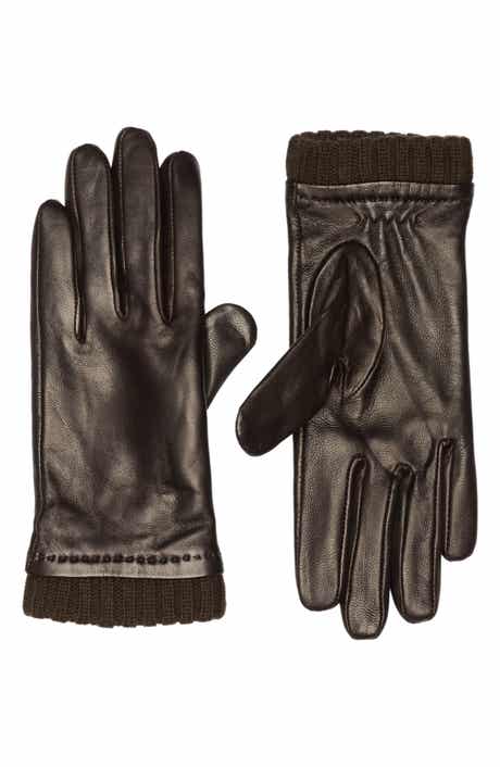 Ribbed Cuff Leather Gloves