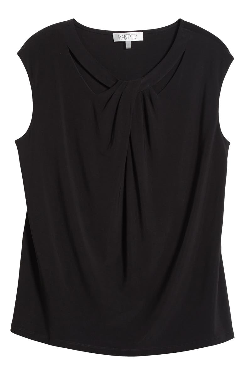KASPER Cap Sleeve Criss-Cross Detail Jersey Top, Alternate, color, Black