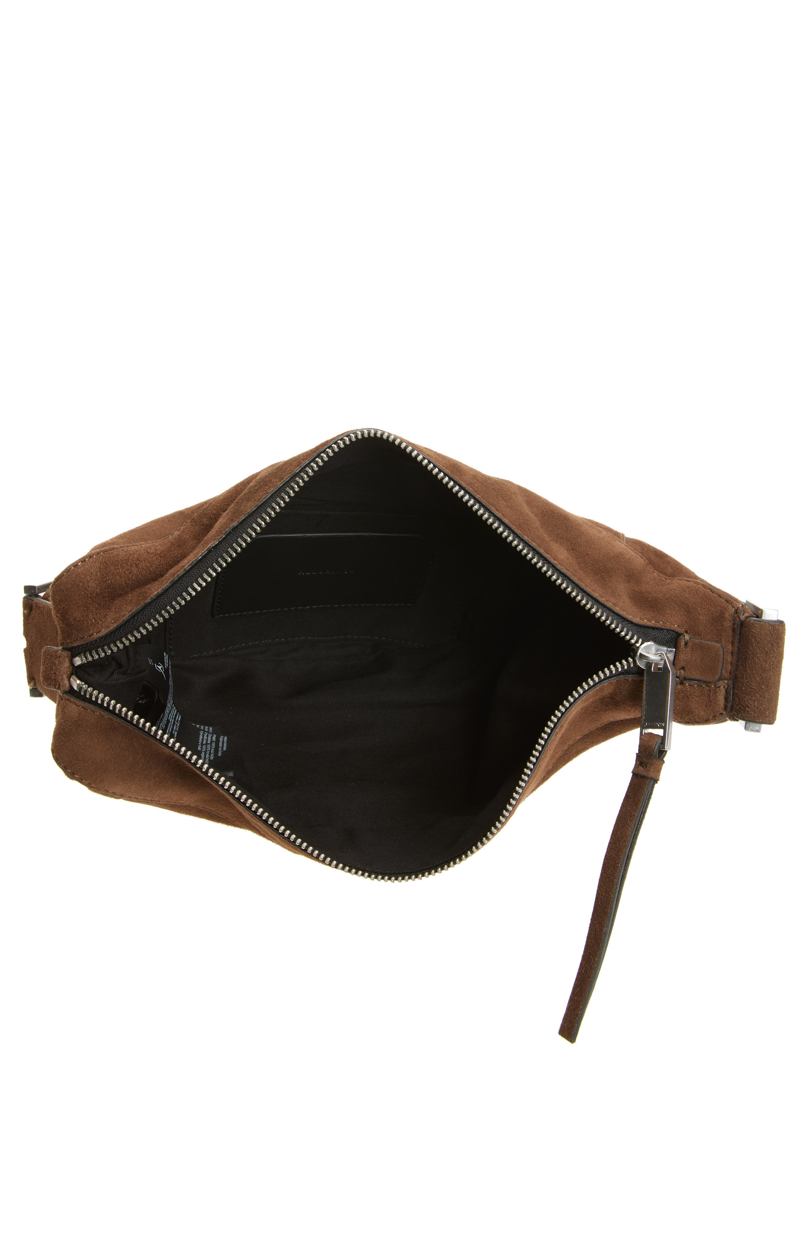 AllSaints Luna Suede Crossbody Bag, Alternate, color, Fango Brown