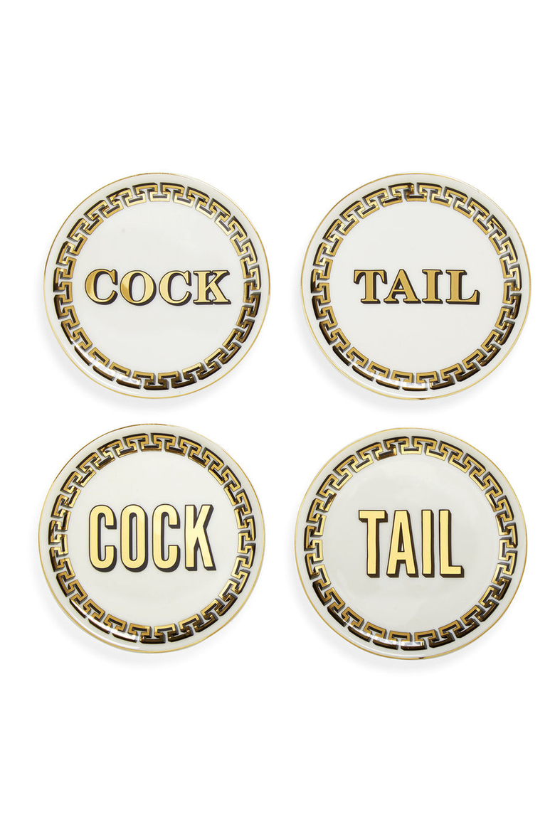 Cock/Tail Coaster Set, Alternate, color, White / Gold / Black