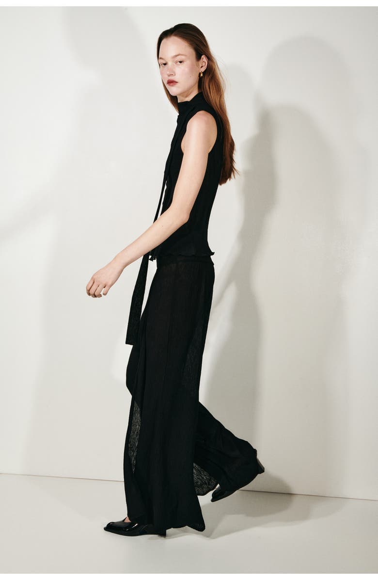 H&M Crinkled Wrapover Trousers, Alternate, color, Black