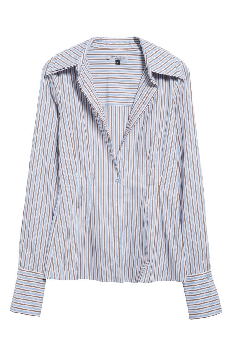 LaQuan Smith Stripe Plunge Neck One-Button Shirt, Alternate, color,