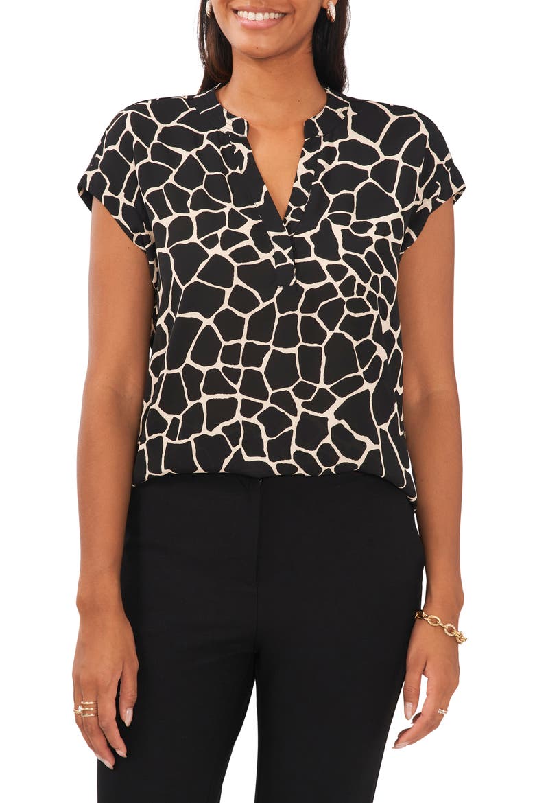 Split Neck Georgette Blouse, Main, color, BLACK COMBO