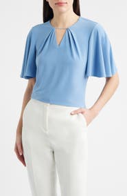 Anne Klein Pleat Neck Bell Sleeve Top