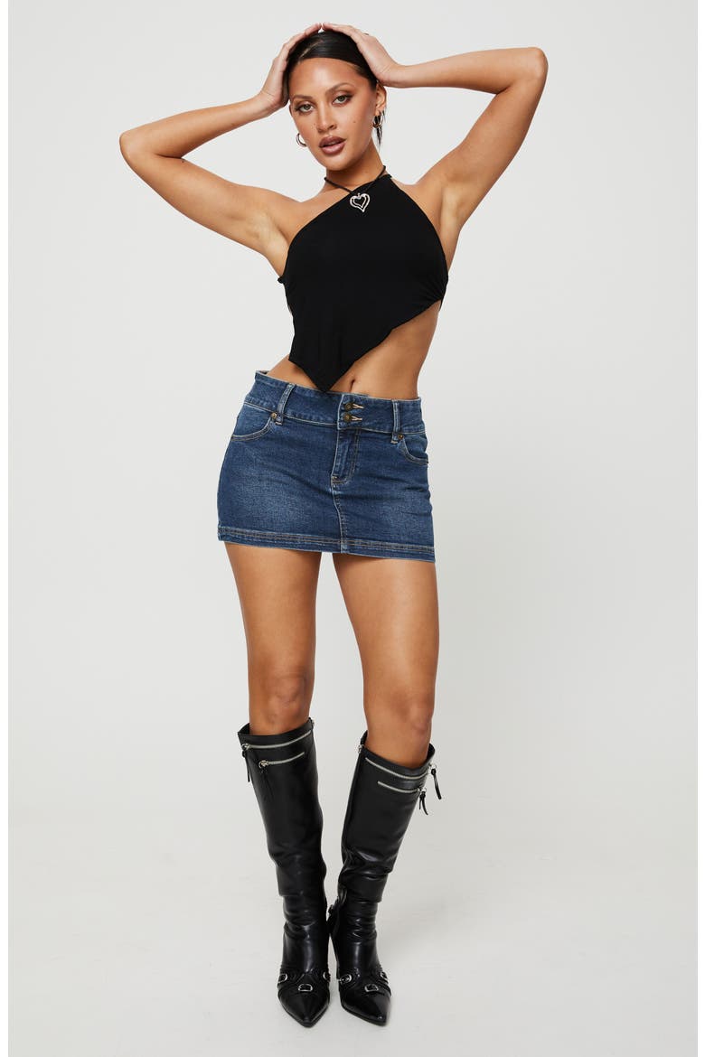 Faya Low Rise Denim Miniskirt, Alternate, color, DARK BLUE