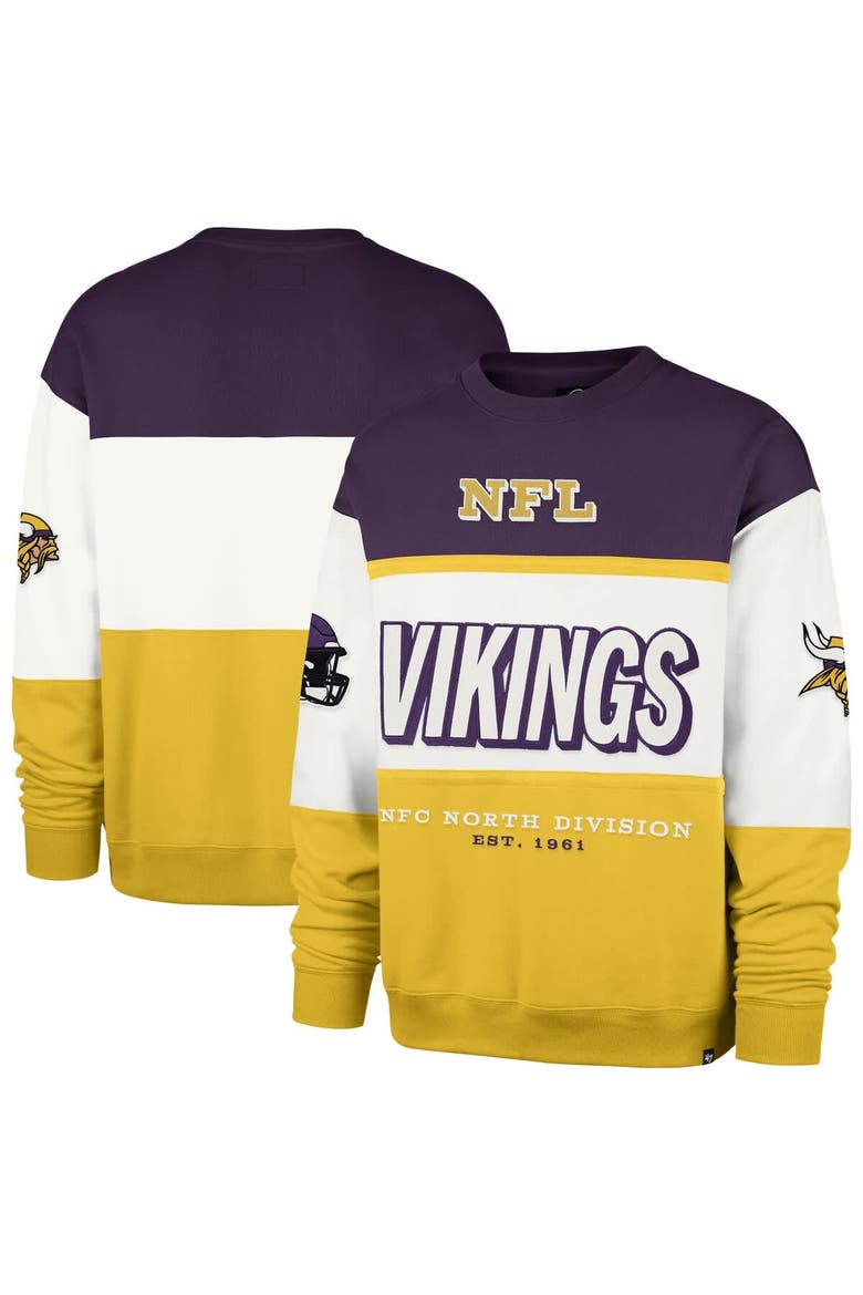 Men's '47 Purple/Gold Minnesota Vikings Breeze Maximalist Sweatshirt, Main, color, Purple