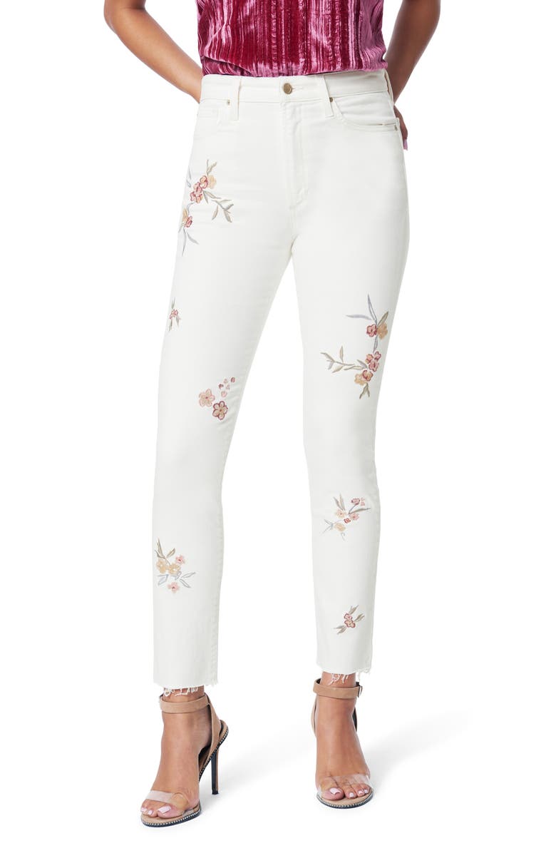 Joe's The Luna Floral Embroidered Raw Hem Ankle Skinny Jeans, Main, color, 