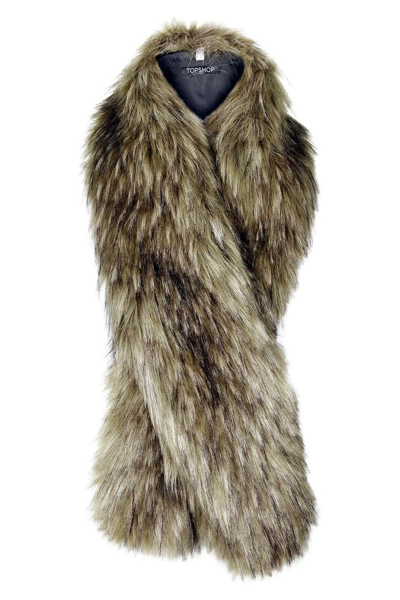 Faux Coyote Fur Stole, Alternate, color, BROWN