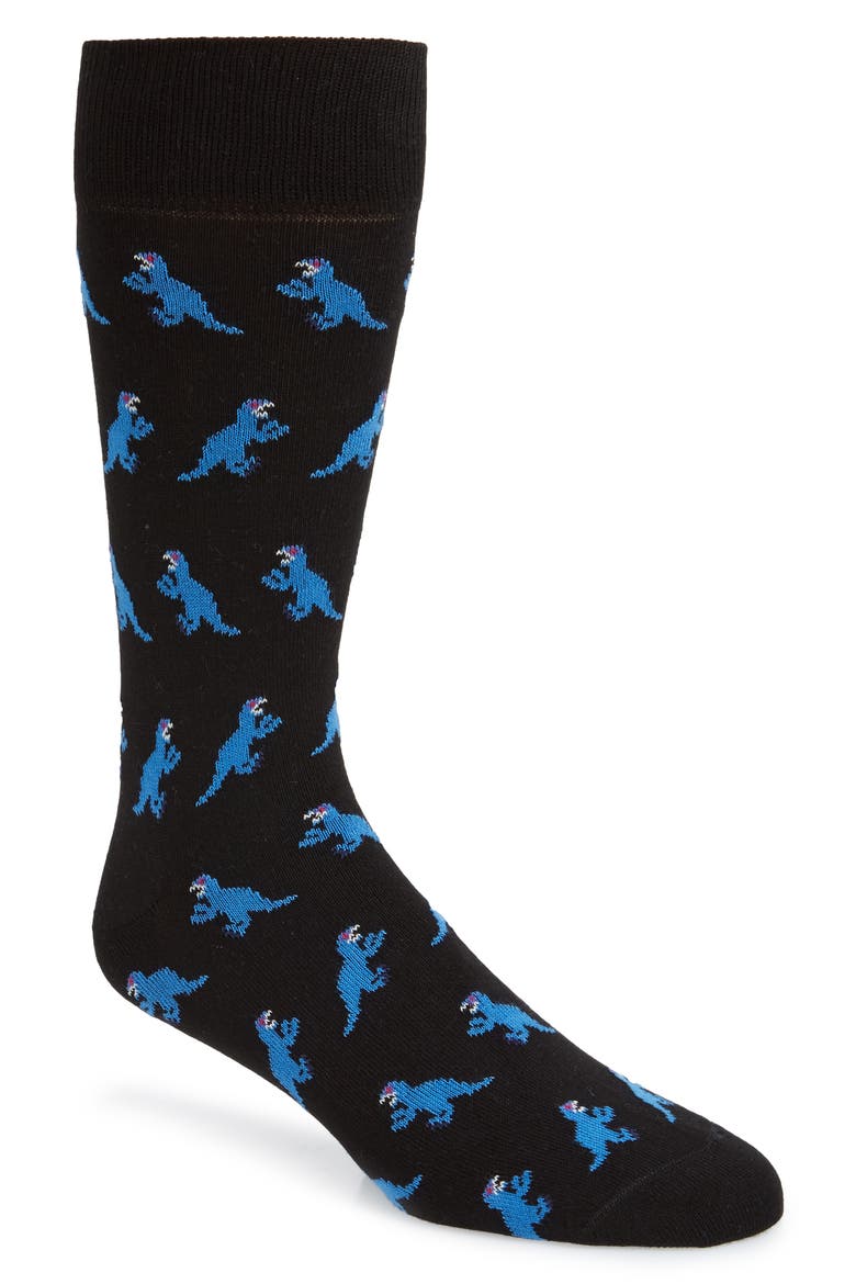 Dino Jacquard Socks, Main, color, BLACK