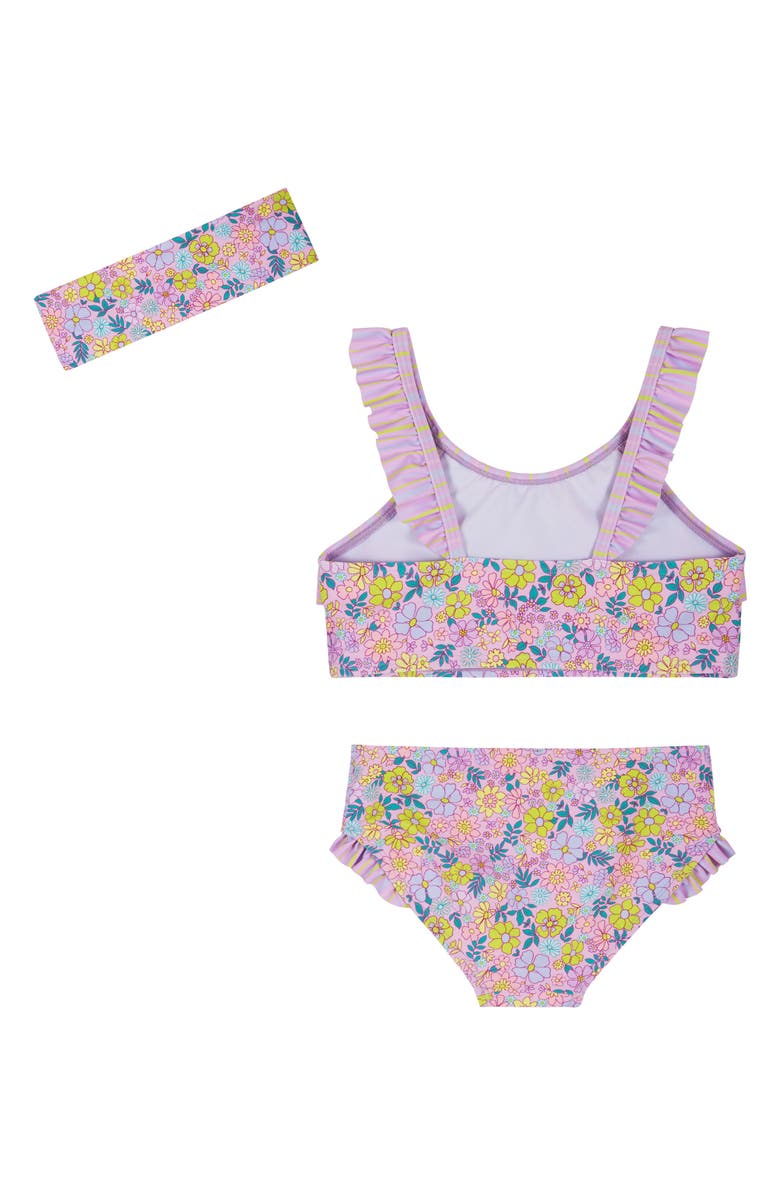 Andy & Evan Kids' Floral Ruffle Two-Piece Swimsuit & Headband Set, Alternate, color, Purple Floral