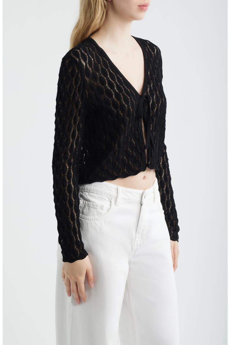 The Getaway Open Stitch Cotton Cardigan, Alternate, color, BLACK
