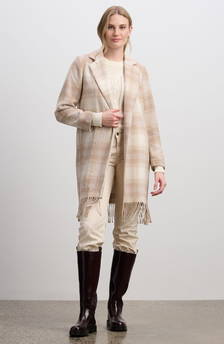 Hatley Plaid Fringe Coat, Alternate, color, Taupe