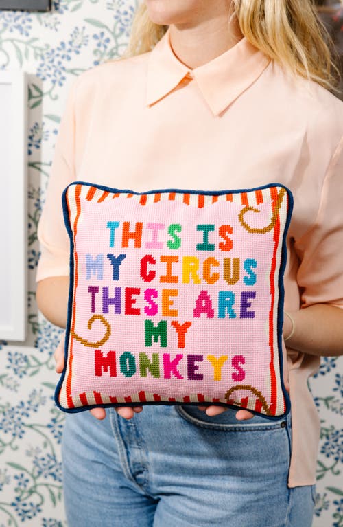 Furbish My Circus Needlepoint Pillow In Blue, Pink
