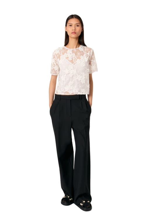 Maje Embroidered Short-sleeved Top In White