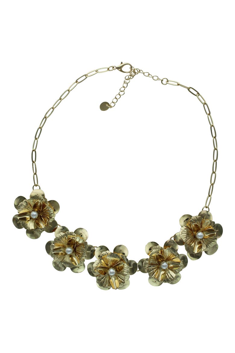 Bopha Faux Pearl Floral Collar Necklace, Main, color, GOLD / WHITE