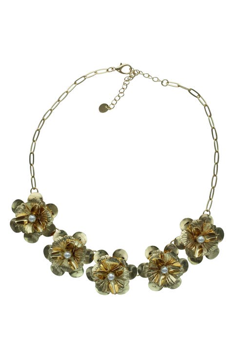 Bopha Faux Pearl Floral Collar Necklace