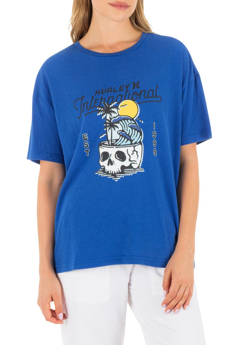 Skulltide Crewneck Cotton Boyfriend T-Shirt, Main, color, HYDRO