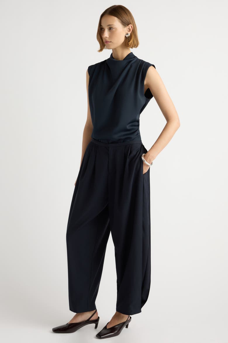 Allegra Gathered-Neck Sleeveless Blouse, Alternate, color, Navy