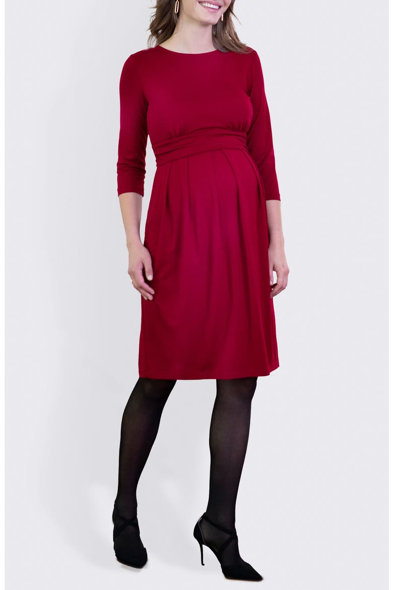 Pleated Waist Maternity/Nursing Dress, Main, color, DARK RED