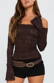 Princess Polly Mochapella Off the Shoulder Lace Top