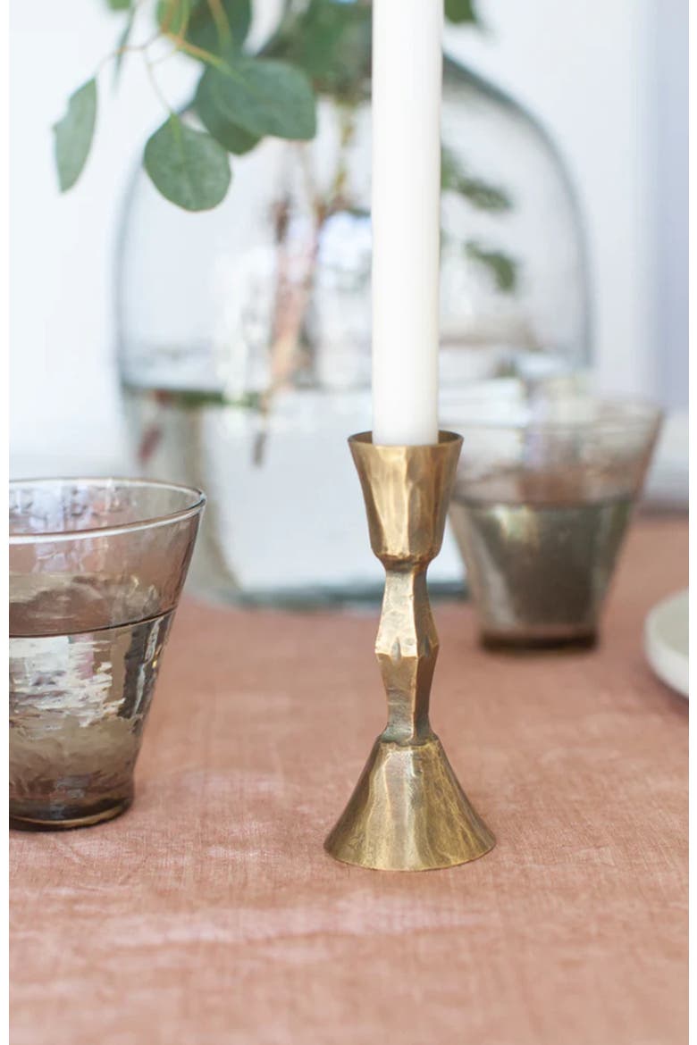 Low Diamond Hand-Forged Iron Candle Stand - Set of 2, Alternate, color, Brass