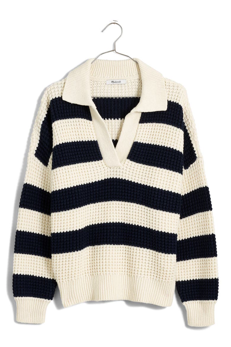Waffle Knit Henley Sweater, Alternate, color, ANTIQUE CREAM STRIPE