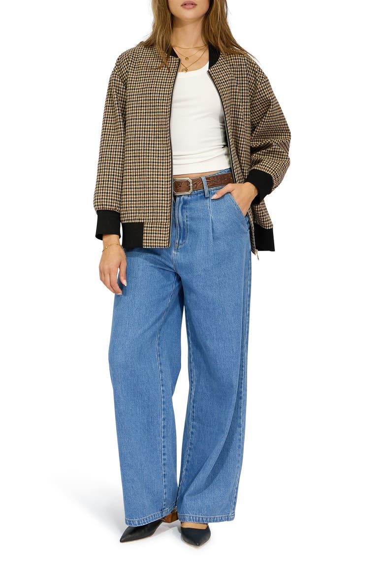 Coffee Run Check Wool Blend Bomber Jacket, Alternate, color, OAT CHECK